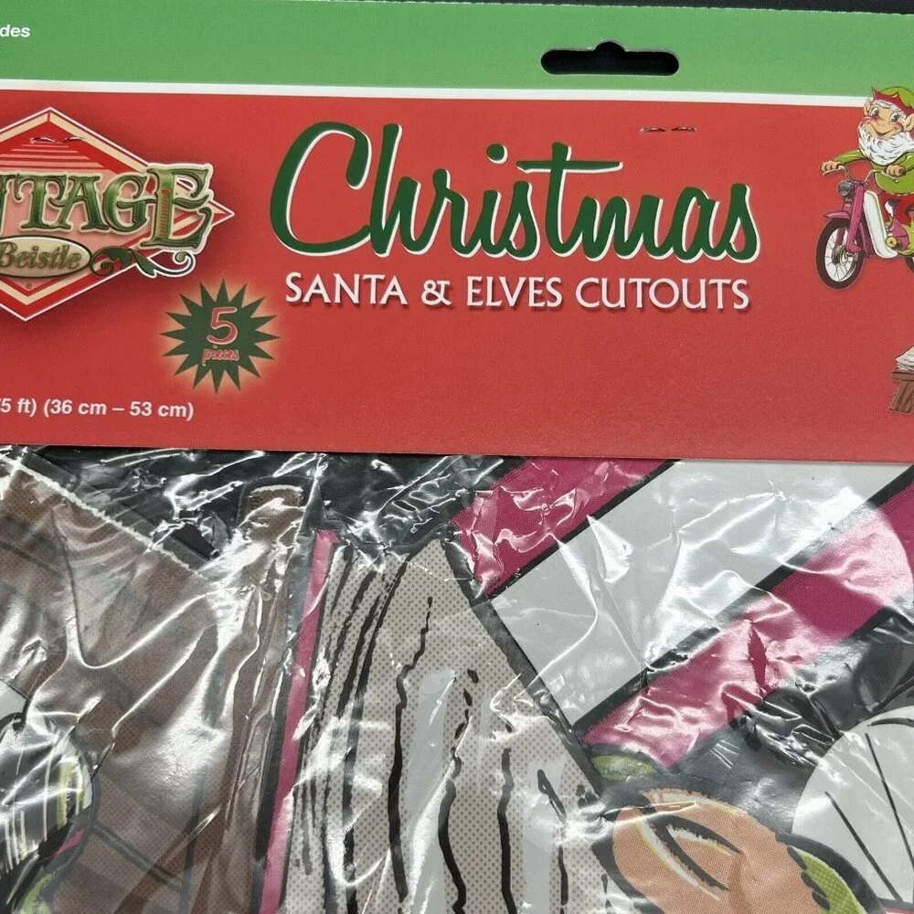 Vintage Beistle Christmas Cutouts Santa Elves Reproduction Retro Style 5pc
